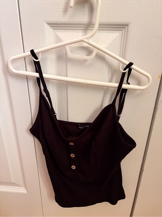 Fashion Nova Tops - Fashion Nova Black Ribbed Button-Front Camisole